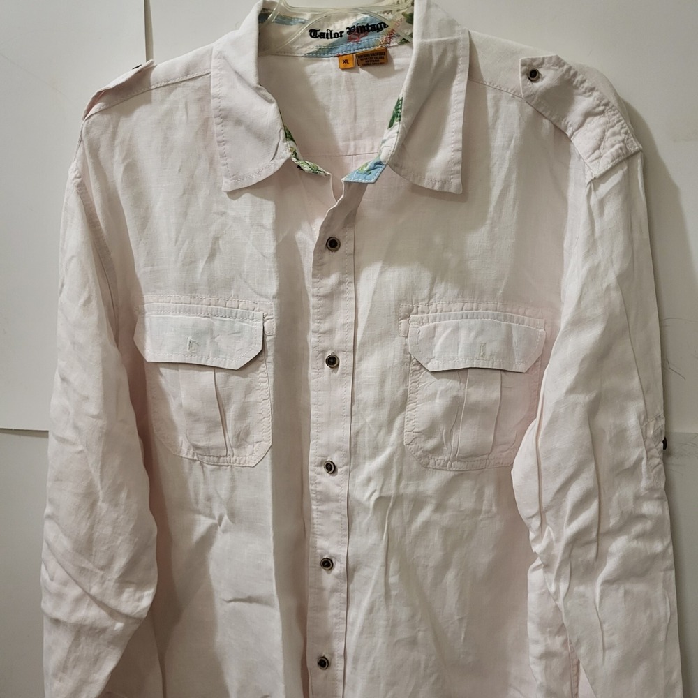 Taylor, Vintage, Vacation, Resort, Light Peach Linen Men's Shirt, Size XL